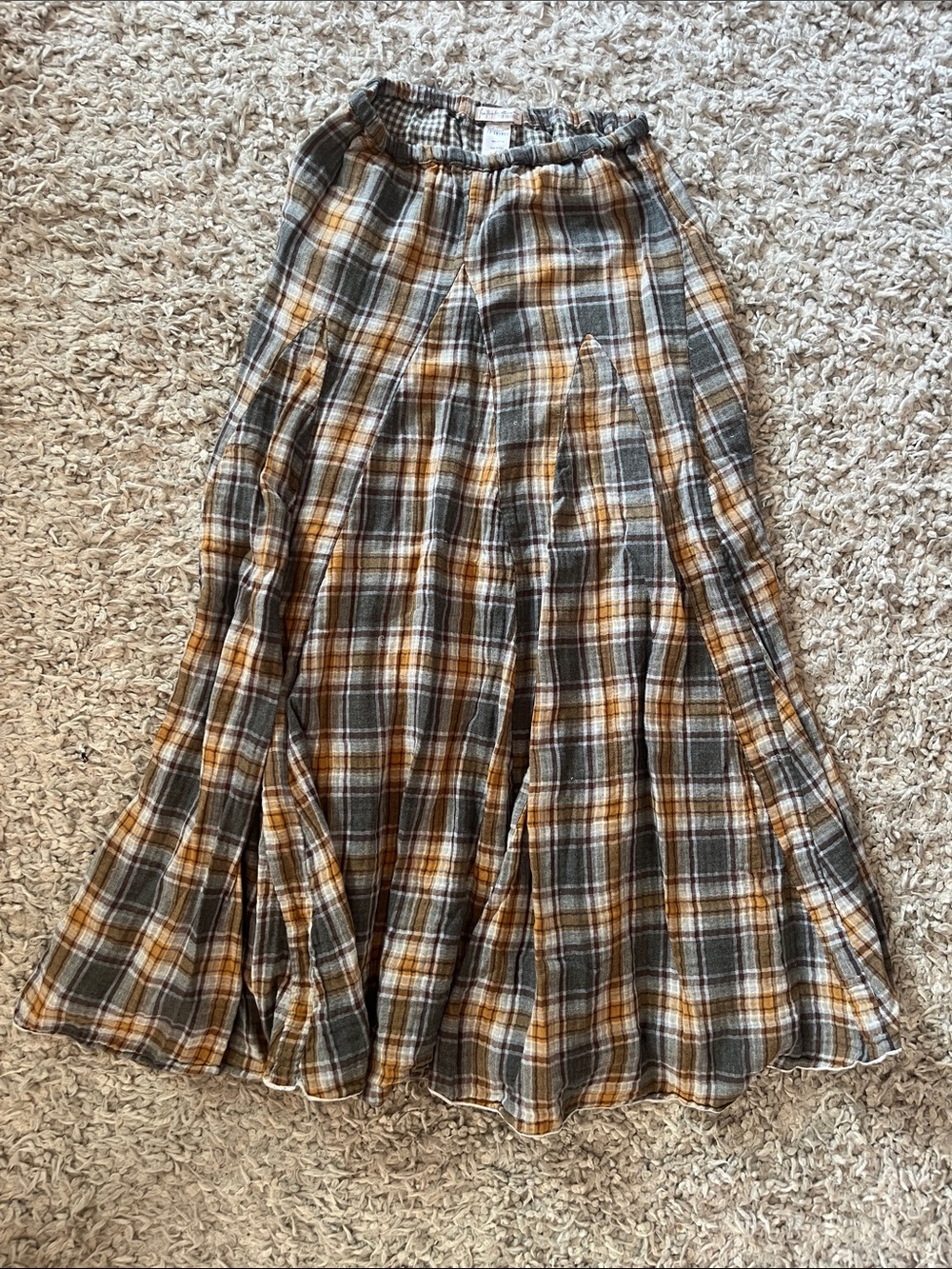 Free People Plaid Maxi Skirt in Gray and Mustard